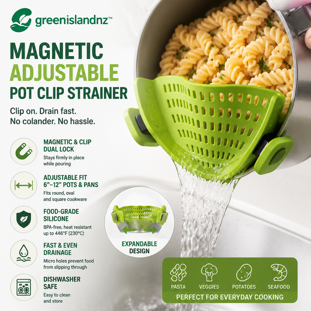greenislandnz™ Magnetic Adjustable Pot Clip Strainer