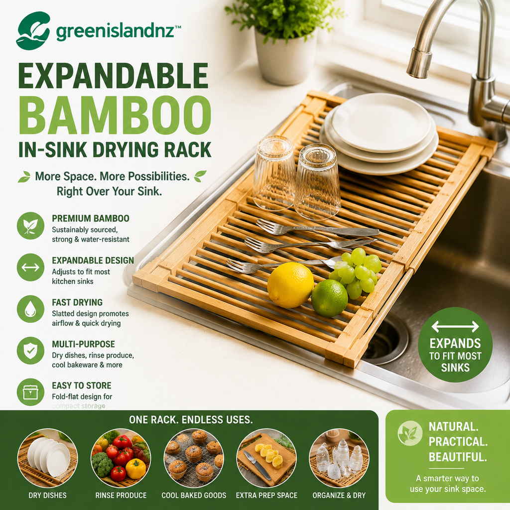 greenislandnz™ Expandable Bamboo In-Sink Drying Rack