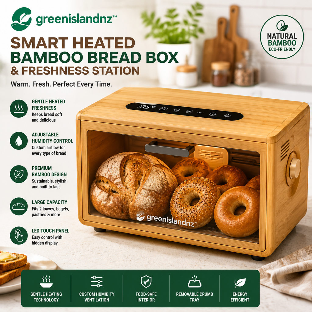 greenislandnz™ Smart Heated Bamboo Bread Box & Freshness Station